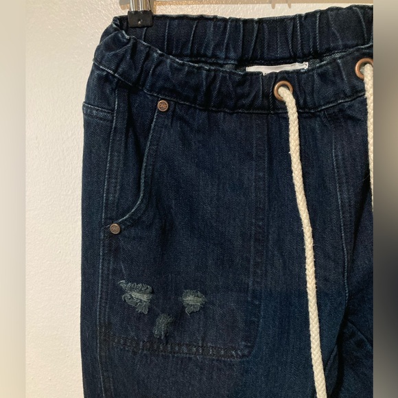 One Teaspoon Shabbies Dark Wash Distressed Drawstring Jeans Size Small - Picture 3 of 13